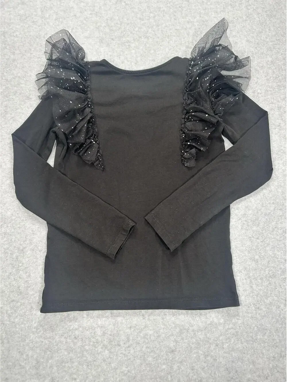 H&M Girls Black‎ Glitter Ruffle Long Sleeve Pullover Top US 8/10